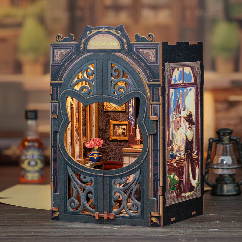 DIY book nook kit count cat's study