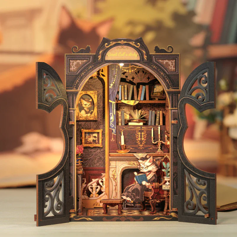 DIY book nook kit count cat's study