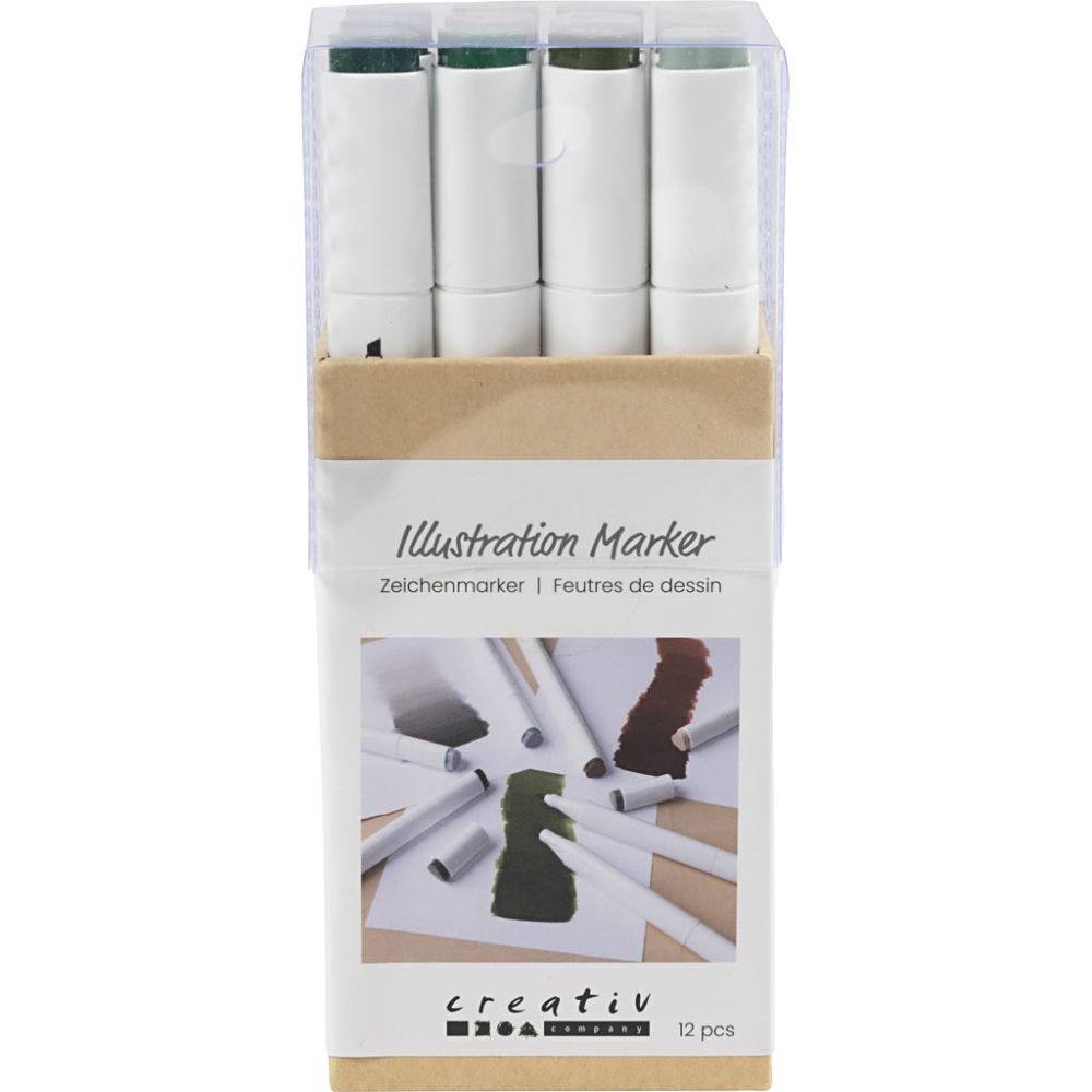 Illustration marker - naturliga färger 12 pack