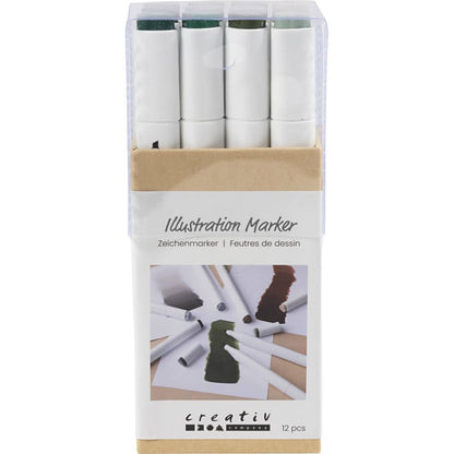 Illustration marker - naturliga färger 12 pack
