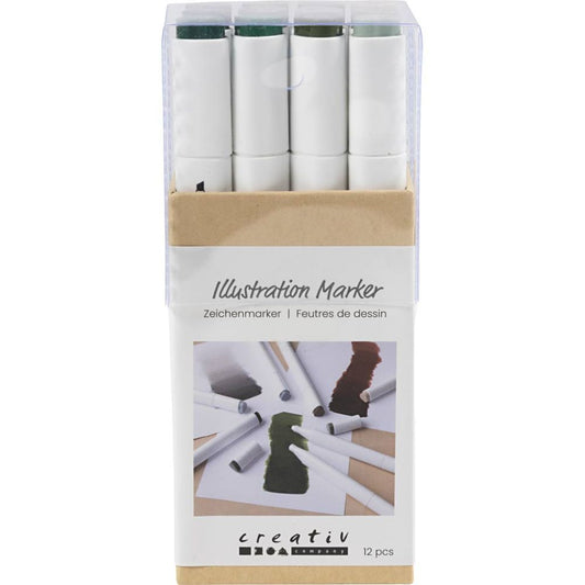 Illustration marker - naturliga färger 12 pack
