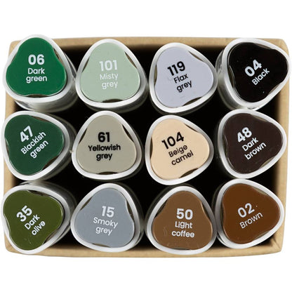 Illustration marker - naturliga färger 12 pack
